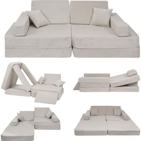 Angelove Canapé pour enfants avec fonction couchage - Canapé de jeu pour enfants - Gris (1/5)