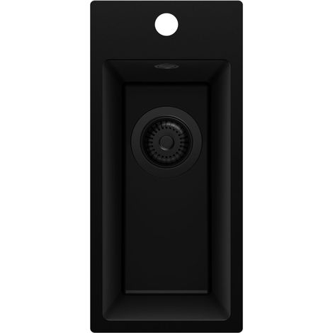 PRIMAGRAN Evier Cuisine en Granit 23x50cm,Lavabo 1 Bac + Kit de Vidage, Évier à Encastrer au Meuble 25cm - Riga, Tout Noir (1/5)