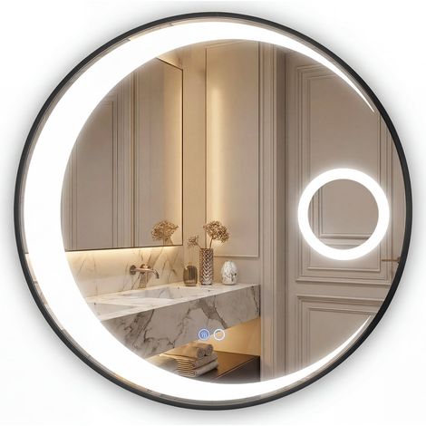 Runder Badezimmerspiegel (61 cm), beschlagfrei, mit LED-Beleuchtung