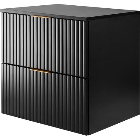 Furnidea - Meuble à suspendre FLOW couleur noir avec le plan 60 cm - 2 tiroirs - façades rainurées (1/5)