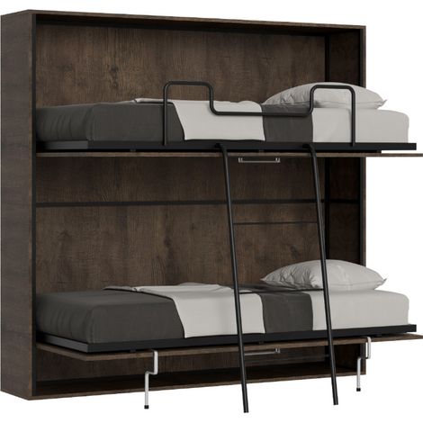 Lit escamotable superposé noyer horizontal 2 couchages 85x185 Bounto- (1/5)