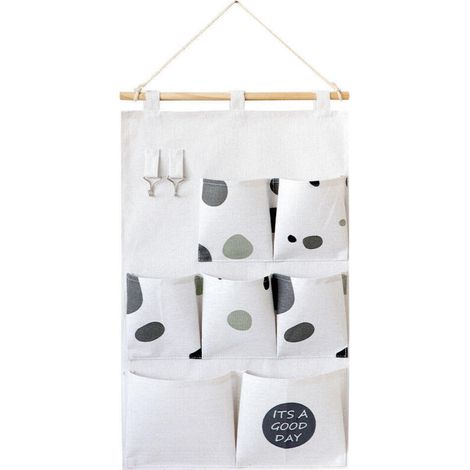 (7 poches) Sac de rangement suspendu, tenture murale de porte en tissu, placard en tissu, chambre, sac mural en coton et lin (1/5)