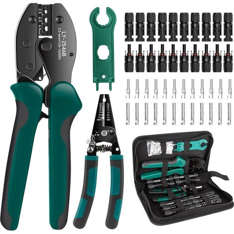Set Pince à Crimper Solaire – Câbles PV pour Panneaux Solaires 2,5/4/6mm², 10 Paires de Connecteurs Solaires Mâles/Femelles, 12 Paires de Fiches Solaires pour Raccordement de Câbles, IP67 (1/5)