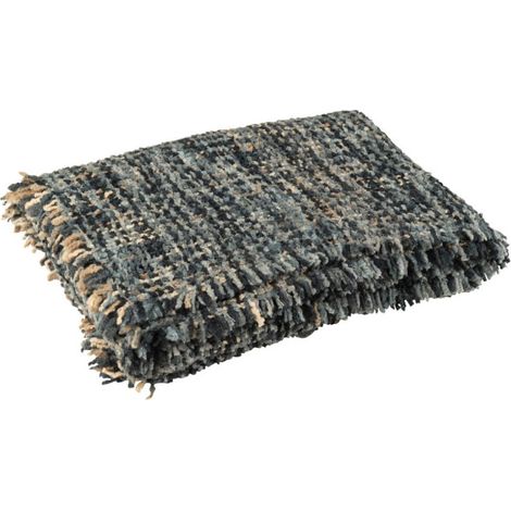 Plaid en Tweed "Cosy" 130x180cm Bleu & Blanc (1/2)