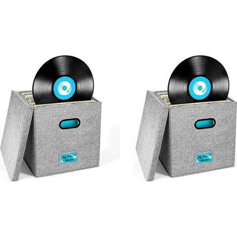 2X Boîte de Rangement pour Disques Vinyles avec Couvercle et Poignées, Organisateur de Disques Vinyles, Décoration D'Intérieur Élégante, Support (1/4)