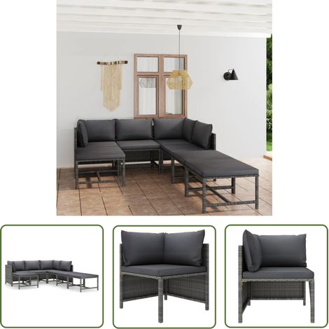 Salon de jardin 7 pcs Contemporain, Ensemble repas de jardin, avec coussins Résine tressée Gris OIB3094E (1/5)