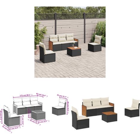 6-tlg. Garten-Sofagarnitur mit Kissen Schwarz Poly Rattan - Gartenmöbel - Outdoor Möbel - Rattan Gartenset - Lounge Set - Esstisch - Home & Living (1/3)