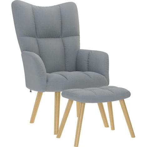 Fauteuil lounge avec repose-pieds, tissu gris clair (1/5)