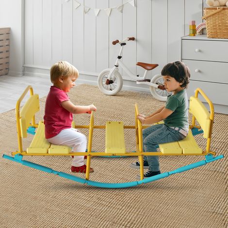 REDOM Altalena basculante per 3 bambini 89.0x51.0x14.5 cm, struttura rinforzata, sedute con schienale, plastica e acciaio, blu giallo (1/5)