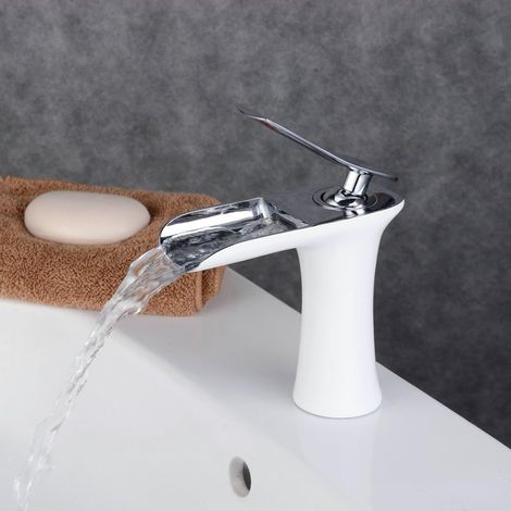Modern Design Waterfall Faucet, Bathroom Faucet, Single Handle Sink Faucet for Bathroom Sink and Lavatory(White) (1/5)
