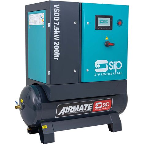 SIP VSDD 7.5kW 10bar 200ltr 400v Rotary Screw Compressor - L144 x W67 x H147 cm