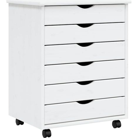Armoire roulante avec tiroirs MOSS blanc bois de pin solide (1/5)