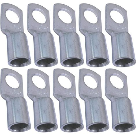 Confezione da 10 terminali a crimpare elettrici con occhiello tubolare - Occhiello - Ø8mm - Non isolati - per conduttori da 25mm² - Connettore per cavi elettrici - Serraggio - Colore argento NPTERBL (1/3)