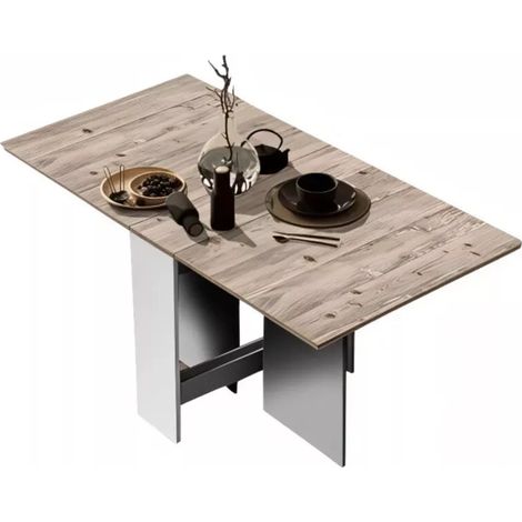 tavolo pieghevole multiuso "folding" bianco e legno 150x80x75 cm
