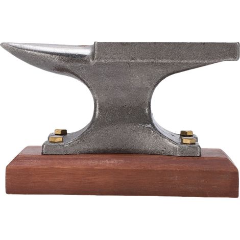 Mini incudine a corno, con base in legno e struttura in acciaio fuso, per la creazione di gioielli, la forgiatura dei metalli e la martellatura. (1/5)