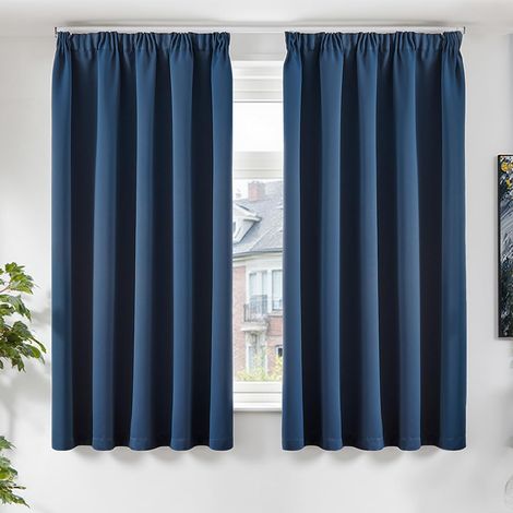 Rideau Occultant Rideaux Isolation Lumineux, 140x160cm (LxH) Lot de 2 avec Galon Fronceur, Tenture Opaque Moderne Decoration, pour Chambre Maison Salon Porte Bureau Intérieurs, Bleu Foncé (1/5)
