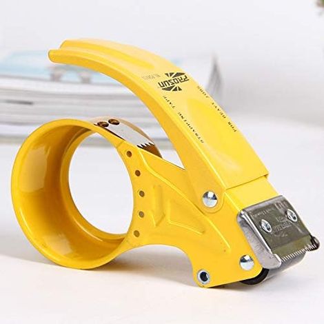Dévidoir de ruban adhésif portatif en métal robuste de 5 cm (2 po) - Scellage, avec coupe-ruban et butée anti-retour (ruban non inclus) (1 paquet jaune) (1/4)