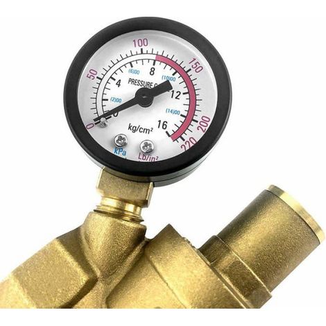 Réducteur de pression d'eau DN20 en laiton avec manomètre réglable 1,6 MPa pour installation domestique et système de plomberie (1/5)