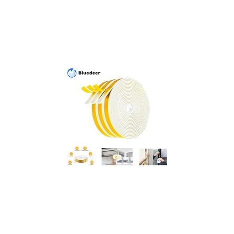 Joint Adhésif Fenêtre Porte 6 Rouleaux 6m x 2mm x 9mm Joint en bande d'Isolation Phonique Joint Calfeutrage en Caoutchouc Anti froid Multiusage Antidérapant -Mousse blanc film jaune