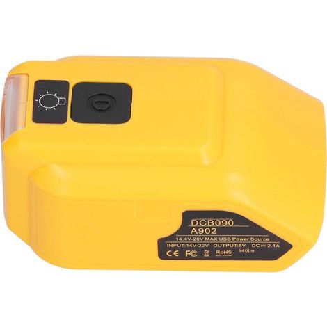 Chargeur de batterie avec lumière LED et port USB, adaptateur 14V-22V, sortie DC12V, modèle DCB090, sans prise 12VDC