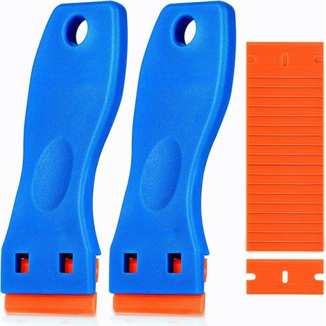 2 Pcs Mini grattoir en plastique avec 20 lames Décapant d'adhésif pour autocollants de vitres et de voiture