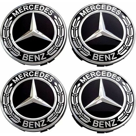Trimec – Lot de 4 capuchons de roue centrale 75mm – Plastique ABS et aluminium – Remplacement enjoliveurs – Compatible Mercedes Benz
