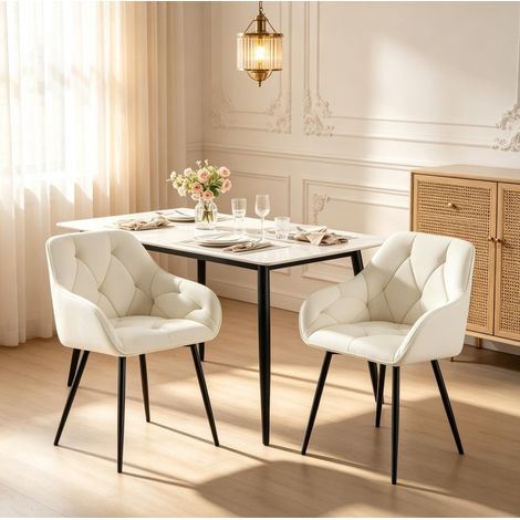 Juego de 2 sillas de comedor de terciopelo color crema, con reposabrazos ergonómicos y patas metálicas (1/5)
