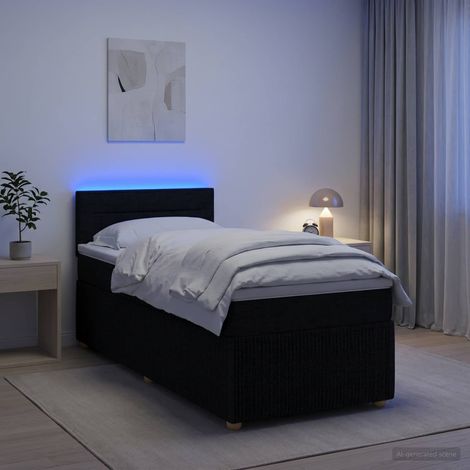 Cama box spring con colchón con cabecera Negro 90 x 190 cm Tela (1/5)