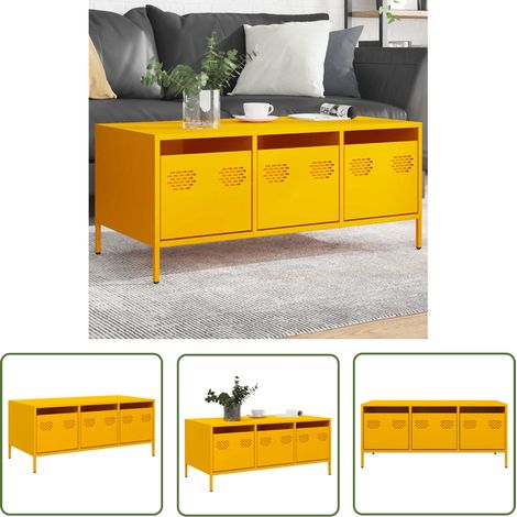 vidaXL Table basse jaune moutarde 101,5x50x43,5cm acier laminé à froid (1/5)
