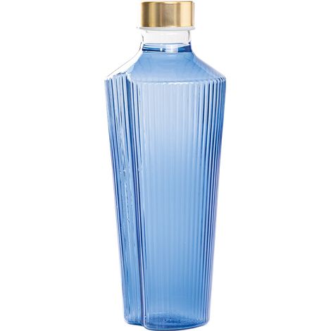 Bottiglia Handy in vetro borosilicato colore bluino design elegante con decorazione a solchi verticali per acqua e bevande ideale per la tavola