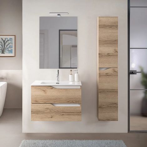 Composizione bagno sospesa 60cm in legno mdf quercia e bianco Sumya (1/5)