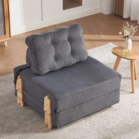 Poltrona letto pieghevole in velluto a coste grigio con gambe in legno OKWISH (1/5)