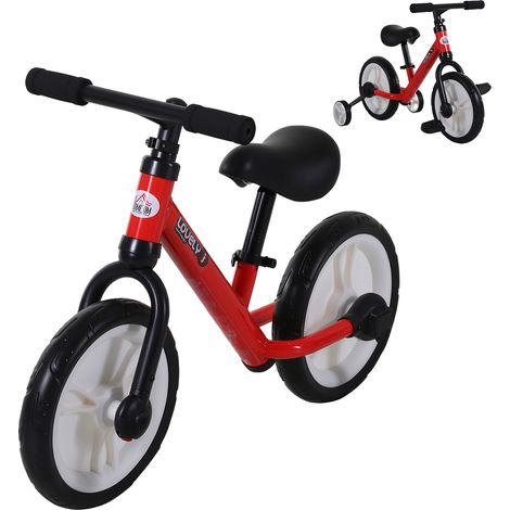 Vélo d’équilibre avec pédales et roues Selle d’entraînement amovible 33-38cm Enfants, 24 mois Charge 25kg Rouge