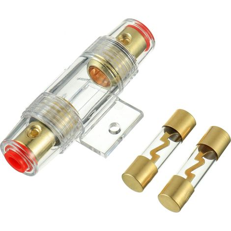 1 Porte-fusible AGU en Ligne plaqué Or et 2 fusibles AGU en Verre plaqué Or 40A pour la Protection de sécurité de l'alimentation Audio Automobile (40A) (1/5)