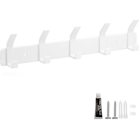 Wall Coat Rack, Wall Hook 5 Hooks, Bathroom Coat Rack, for Coat Rack Towel Rack Bathrobe Bathroom Bathroom Entrance, White (1/5)