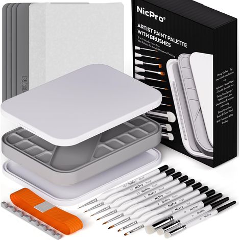 Palette Peinture Set avec Palette Humide, 11 pinceaux, 100 Feuilles de Papier, 4 éponges, Un Porte-pinceaux, pour économiser la Peinture, pour Miniature (1/5)