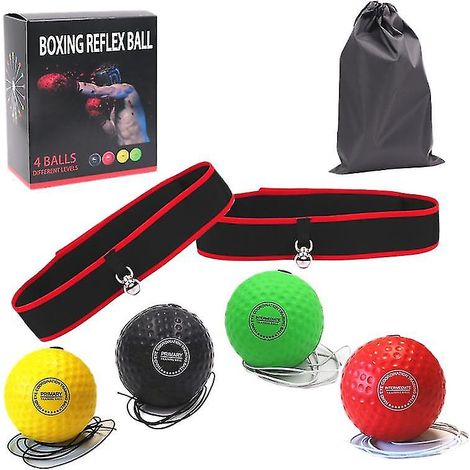 Kit de réflexes ultime pour la boxe - 4 balles de réflexes React et 2 bandeaux ajustables, idéal pour améliorer les réflexes, le timing, la précision, la concentration et la coordination œil-main. (1/2)