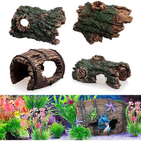 4 Troncs D'arbres Décoration Aquarium Résine Écologique Abri Poisson Reptile Paysage Aquatique (1/5)