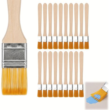 Lot de 20 Petit Pinceau Peinture 13.8 cm, Pinceau Plat Manche Bois Pinceaux Plat avec Manche en Bois pour Peinture Murale, Vernis, Colle et Bricolage, pour Décoration, Art et Artisanat (1/5)
