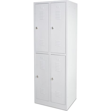 BRB Stahl-Fächerschrank 4 Fächer, mit Sockel und Drehriegelverschluss, BxTxH 600x500x1800 mm, lichtgrau RAL 7035 (1/2)
