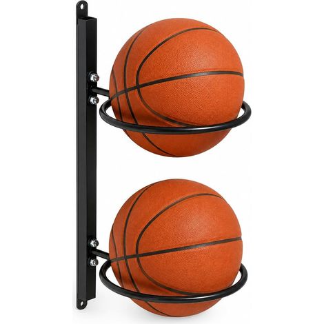 Support Mural pour Ballons sans Perçage, Porte Ballon 2 Niveaux pour Basket Football Volley, Rangement Mural avec Fixation Adhésive, Organisateur Gain de Place pour Garage, Salle de Sport (1/5)