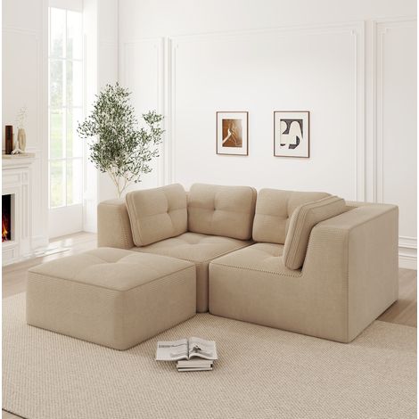 Divano angolare modulare in corduroy beige OKMYHOME (1/5)
