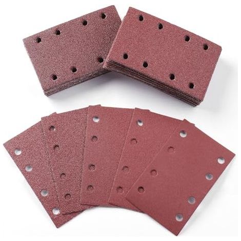 50 Pièces Papier a Poncer, 80x133mm Feuilles Abrasives 40/60/80/120/240 Grains Abrasives Papier pour Ponceuse Vibrante Polir et Enlever La Rouille (1/5)