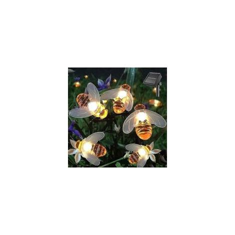Guirnalda de luces LED solares impermeables para exteriores con 20 abejas artificiales, ideal para decoración de jardín y Navidad, luz blanca cálida.