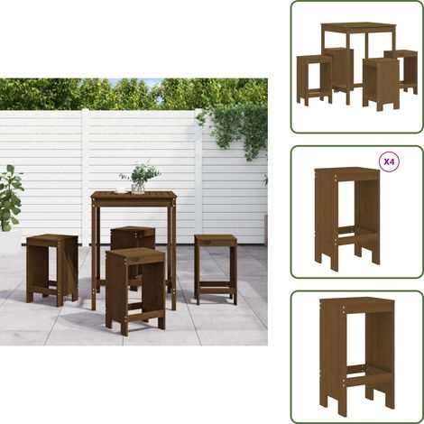 The Living Store Set Bar da Giardino 5 pz ambra in Legno Massello di Pino - Bar da giardino