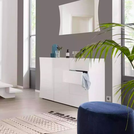 Credenza Mobile Bianco Lucido con 4 Cassetti e 2 Ante Madia Moderna (1/5)