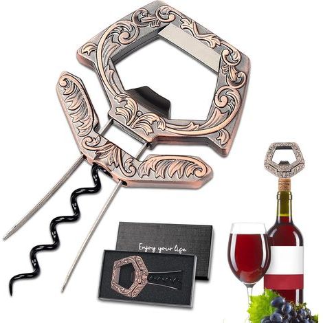 Ah So Bottle Opener for Vintage Bottles, 3-in-1 Old Wine Corkscrew, Two-Prong Wine Corkscrew with Beer Bottle Opener for Wine Connoisseurs (Copper) (1/5)