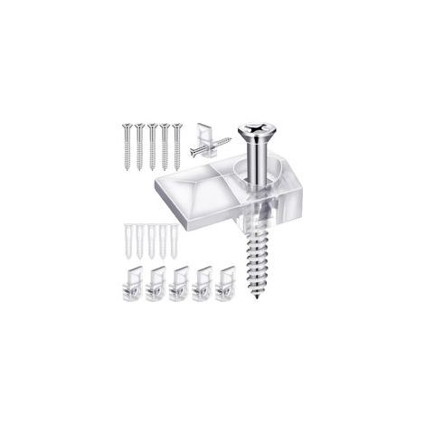 Lot de 32 clips de support de miroir, clips de miroir en plastique transparent, matériel de montage de miroir sans cadre, supports de miroir pour montage mural, matériel de montage de miroir avec vis (1/5)