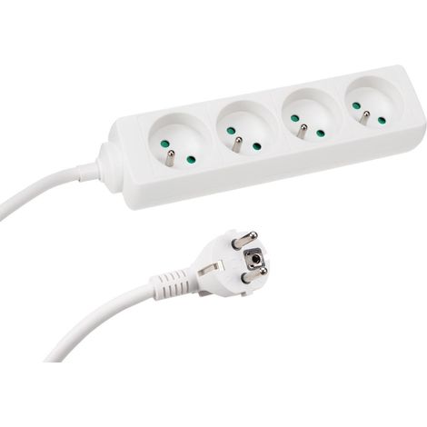 Multiprise avec 4 Prises Type E avec Protection Enfant, câble H05VV-F 3G1.5 de 5 m, 3680 W, rallonge compacte pour intérieur, Blanche, IP20, 16 A, 230 V (1/5)