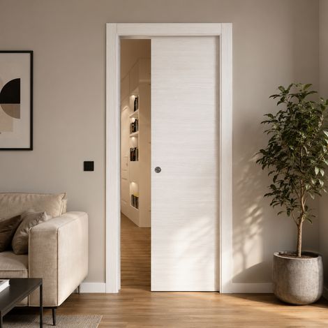 Porta da interno scorrevole reversibile olmo bianco effetto venato H210 cm - 80xH210 cm (1/4)